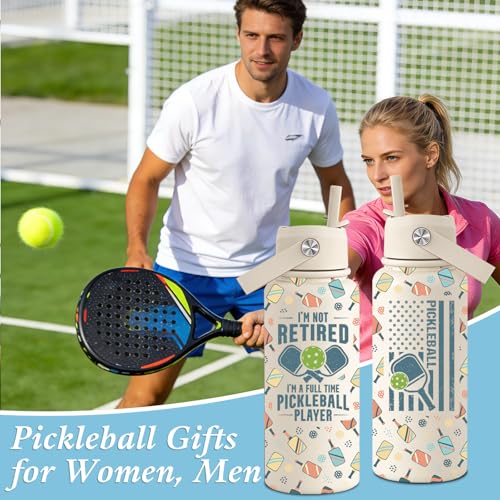 Pickleball Gifts for Women, Men - Christmas, Birthday Gifts for Pickleball Lovers, Players - I'm Not Retired I'm a Full Time Water Bottle 32 oz - color: Pickleball Gifts Beige