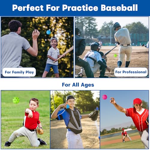 Coopay 14/48 Pack Practice Baseball Softball, Plastic Training Balls Lightweight Hollow Limited Flight Softballs for Hitting, Pitching, Batting Training Indoor Outdoor Use - color: Green, Blue, Pink, style: 48 Pack