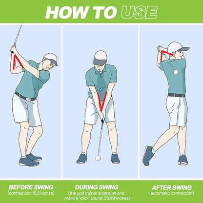 5-in-1 Retractable Golf Swing Training Aid, Indoor & Outdoor Practice Golf Swing Trainer with Arm Band Right/Left-Handed Swing Mechanics for Beginners & Tempo Training for Advanced, Click Feedback
