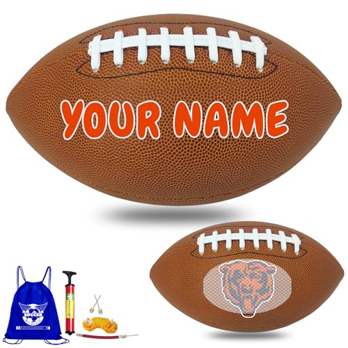 Personalized Customized Football - Official Size 9 Leather Footballs with Team Logo + Your Name - Football Fans Gift - color: Chicago Bears