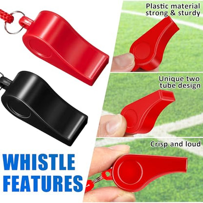 Flutesan 48 Pcs Whistles Bulk with Lanyard Sports Loud Crisp Sound Whistles for Coach Referees Training Emergency - color: Black, Red