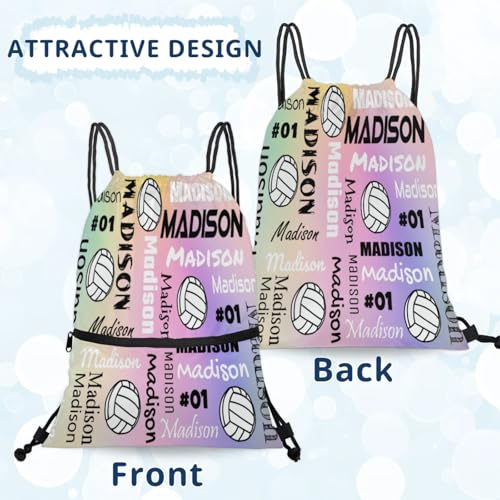 Custom Volleyball Style Drawstring Bag, Personalized Sports Ball Backpack Drawstring Sack Cinch Bags for Team Gift Party Favors, Colourful Glitters - color: Black
