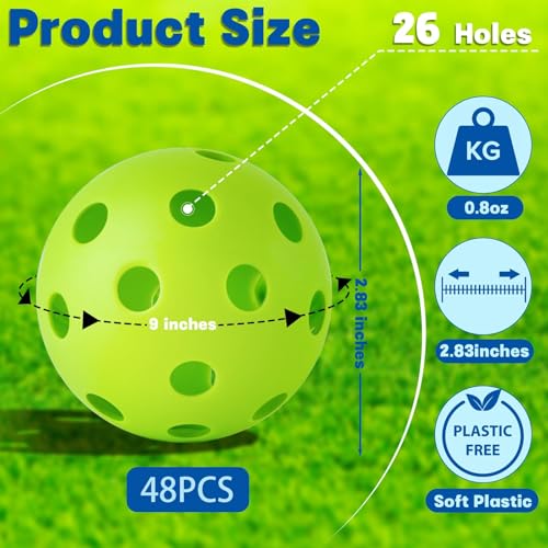 Coopay 14/48 Pack Practice Baseball Softball, Plastic Training Balls Lightweight Hollow Limited Flight Softballs for Hitting, Pitching, Batting Training Indoor Outdoor Use - color: Green, Blue, Pink, style: 48 Pack