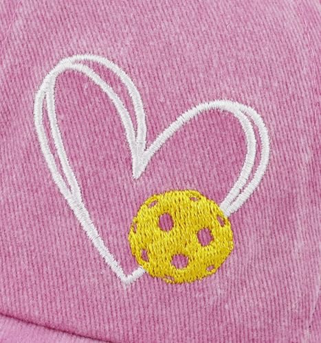 Pickleball Baseball Cap for Men Women, Funny Adjustable Embroidered Cotton Outdoor Sport Pickle Ball Heart Hat - color: Pink-1