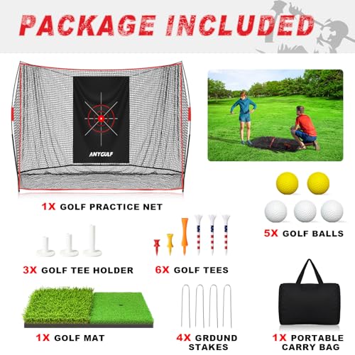 Pro Golf Net, 10x7ft Heavy Duty Golf Practice Net with Mat, Outdoor Indoor Hitting Nets with Noise Reduce Silk Target for Backyard Driving Chipping/Garage Training, Christmas Golf Gifts for Men Boys