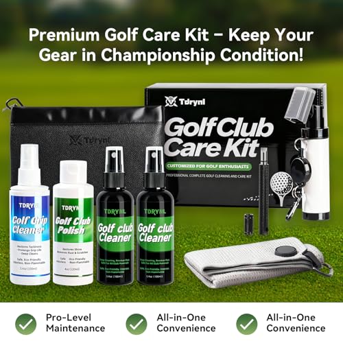 Pro Golf Club Care Kit – Cleaner, Polish, Brush, Groove Sharpener, Grip Cleaner, Magnetic Towel & Leather Bag – Restores Clubs, Removes Rust & Scratches, Renews Tackiness – Golf Gifts for Golfers