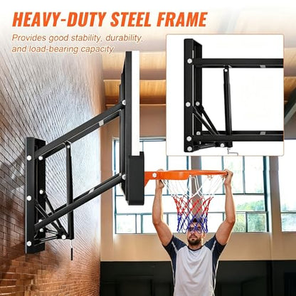 54" Wall Mount Basketball Hoop with Shatterproof PC Backboard, 6.6FT-10FT Height Adjustable, Professional Breakaway Rim & Steel Reinforced Construction, Ideal for Slam Dunks