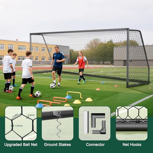 MOPHOTO Soccer Goal, 6X4/8x6/10x6.5/12x6/16x7/18.5x6.5/21x7/24x8ft Soccer Goals for Backyard, Full Size Soccer Goal for Teens & Adults Training - size: 21x7FT, style: Alu-Grey