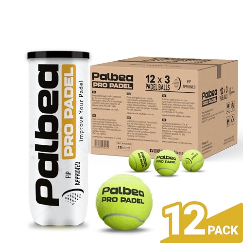 Palbea PRO Padel Balls. 6/12/24 Tubes of 3 Padel Tennis Balls FIP Approved. Paddle Balls Made of HV Felt for Training and Tournament. Suitable for Any Surface or Sites. - style: 1 Carton x 12 Tubes