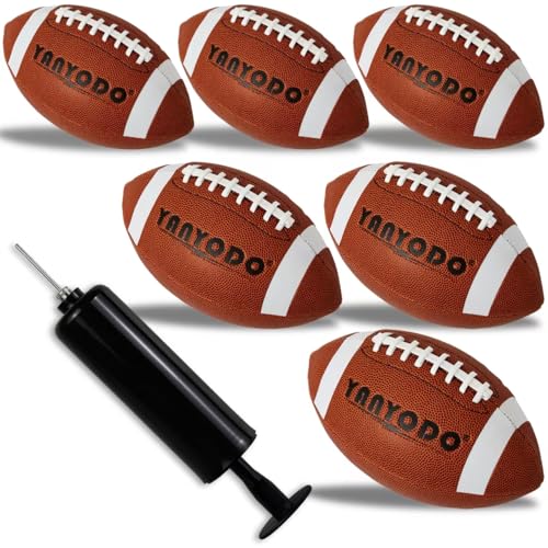 6 Pack Football Size 6/9 Official Sized Ball with Textured Grip for Youth High School&College Practice, Match and Scrimmage Play Indoors & Outdoors All Weather Use with Pump - color: Brown, size: Size 9