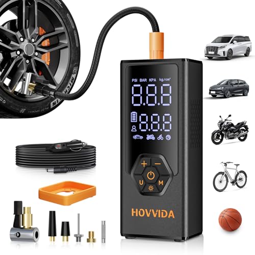 Tire Inflator Portable Air Compressor, Air Pump for Car Tires, 7800 mAh Battery, 12V DC, 150 PSI, 40L/min Air Flow, Fast Inflation, Portable air pump for MPV, SUV, Car, Motorcycle, Bike, Ball - color: Orange