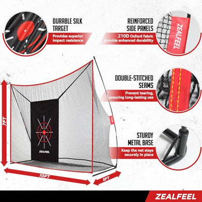 ZEALFEEL Golf Net, 10x7ft Practice Net with Chipping Net, Foldable Mat, Silk Target, 8 Tees, 6 Balls, Carry Bag, Golf Hiting Nets for Backyard Driving Chipping Indoor Outdoor Use