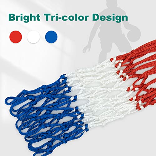 Sanung Tricolor Basketball Net, 12 Loops 7 Knots Polyester Anti-Whip Basketball Net Replacement,All-Weather for Indoor Outdoor Use, Set of 2