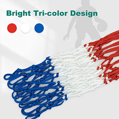 Sanung Tricolor Basketball Net, 12 Loops 7 Knots Polyester Anti-Whip Basketball Net Replacement,All-Weather for Indoor Outdoor Use, Set of 2
