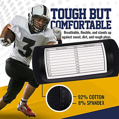 Quarterback (QB) Play Single Window Wristband - Adult Size - Pro Football Armband Playbook - 5 Pack (Black)