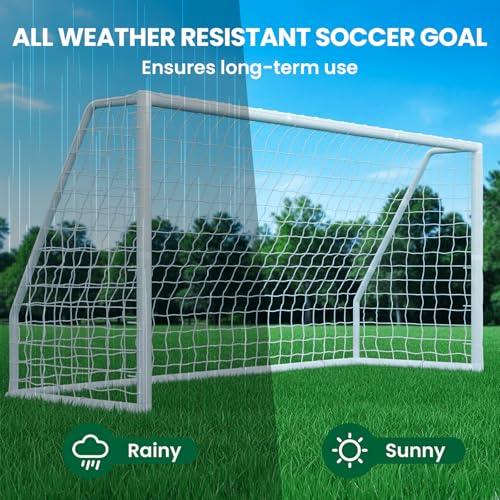 NAIZEA Soccer Goals - 24x8/21x7/18x7/12x6/16x7/10x6/8x6/6x4FT Soccer Goals for Backyard Training- Portable Metal Soccer Net for Youth & Adults - Heavy Duty Steel for Indoor Outdoor Games & Practice - size: 12ft x 6ft, style: Trainer-White/PVC