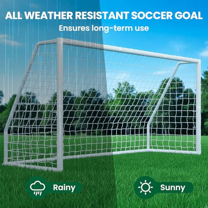 NAIZEA Soccer Goals - 24x8/21x7/18x7/12x6/16x7/10x6/8x6/6x4FT Soccer Goals for Backyard Training- Portable Metal Soccer Net for Youth & Adults - Heavy Duty Steel for Indoor Outdoor Games & Practice - size: 12ft x 6ft, style: Trainer-White/PVC