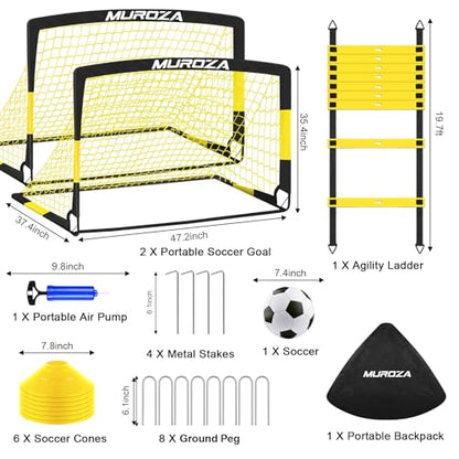Agility Ladder Speed Training Equipment Set, Kids Soccer Goals for Backyard Set, 20ft Agility Ladder,12 Soccer Cones,4 Hurdles, Jump Rope, Running Parachute, Basketball Football Soccer Training Equipm