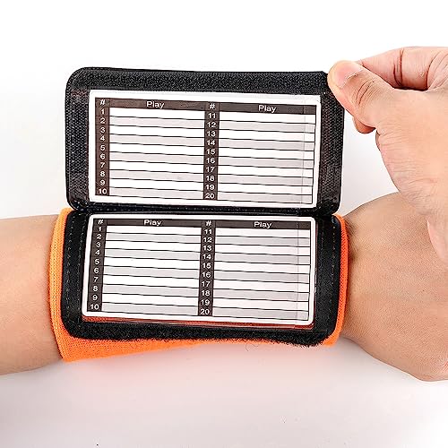 5 Pack Youth Quarterback Wristband - Triple Windows QB Wristband - 3 Playsheet Compartments- Great for Football, Baseball, All Sports(Youth, 5 Pack) - color: Orange