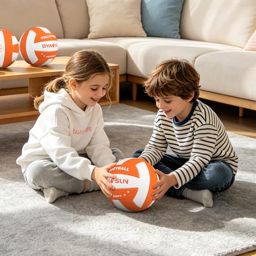 Light Soft Volleyball -Lightweight Touch Volleyball for Indoor Outdoor Beach,Size 5 Volleyball for Beginners Kids Youth Teen Boys Girls(Orange White)
