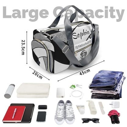 Personalized Custom Volleyball Gray Print Travel Duffel Bag Large Capacity Multifunctional Sports Daypack with Name - color: Volleyball 4