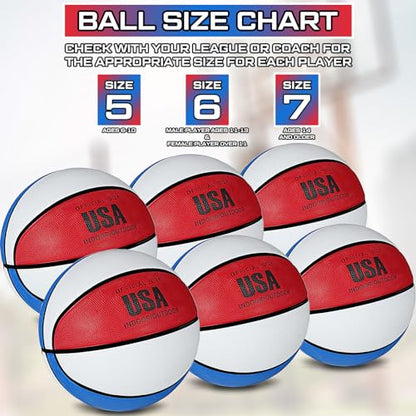 Junkin 6 Pcs Rubber Basketball Bulk with Pump Training Basketball Set Official Indoor Outdoor Basket Ball Training Streetball for Game School PE Class Practice Kid Youth Teen Sport Gift