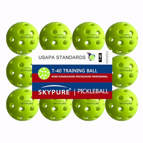 T-40 Tranning Ball 40-Holes Optic Yellow Outdoors/Indoors Pickleball Balls More Durable/More Precise/More Professional 12 Count