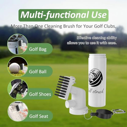 Pro Golf Club Cleaner - 4oz Water Bottle with Groove Cleaner and Retainer Clip, Durable Nylon Bristles for Easy Cleaning, Ergonomic Button Design, Golf Gifts for Men & Essential Accessories (White)