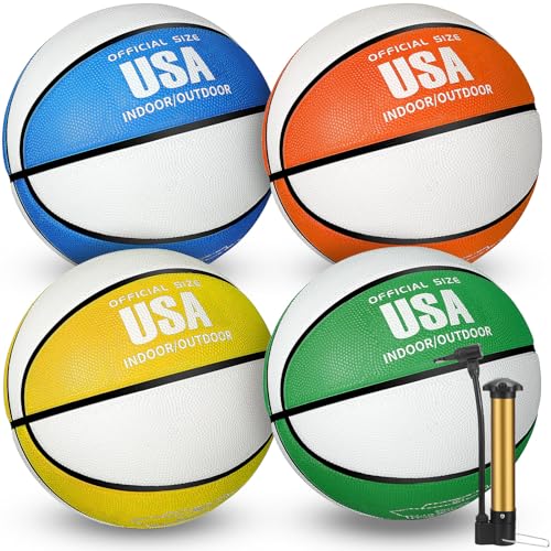 Libima 4 Pcs Rubber Basketball with Pump Official Size Indoor Outdoor Basketball Game Practice Training Women Men Streetbball Sport Gift - color: Mixed Color, size: Size 5