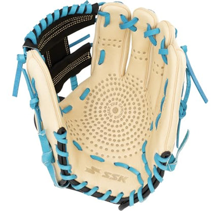 SSK Z5 Craftsman Infield Baseball Glove – 11.25” - 11.5” - 11.75” - 12” – Right & Left Hand Throw - color: Camel/Black/Electric Blue, size: 11.5" - Right Hand Throw