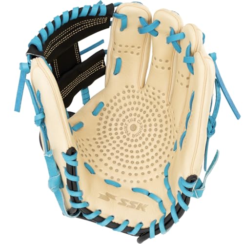 SSK Z5 Craftsman Infield Baseball Glove – 11.25” - 11.5” - 11.75” - 12” – Right & Left Hand Throw - color: Camel/Black/Electric Blue, size: 11.5" - Right Hand Throw