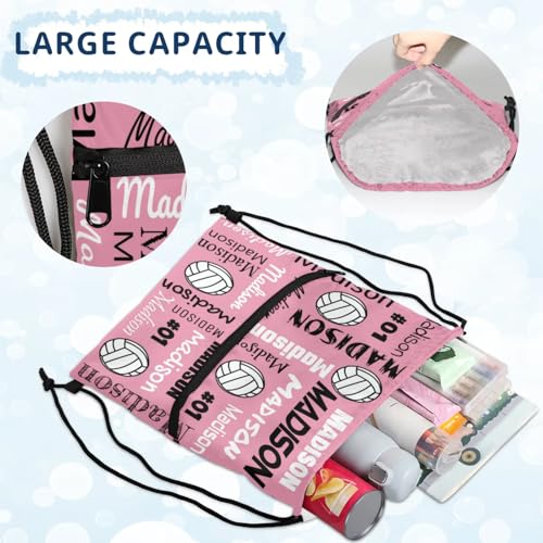 Custom Volleyball Style Drawstring Bag, Personalized Sports Ball Backpack Drawstring Sack Cinch Bags for Team Gift Party Favors, Light Pink - color: Deep Red