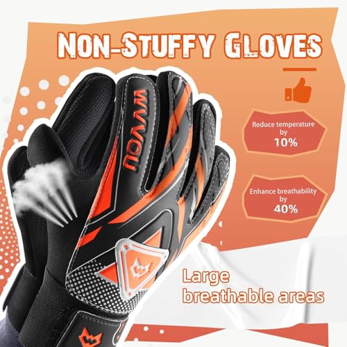 WVVOU Goalkeeper Gloves for Kids Youth, Soccer Goalie Gloves with Double Protection, Anti-Slip Soccer Gloves, Super Grip
