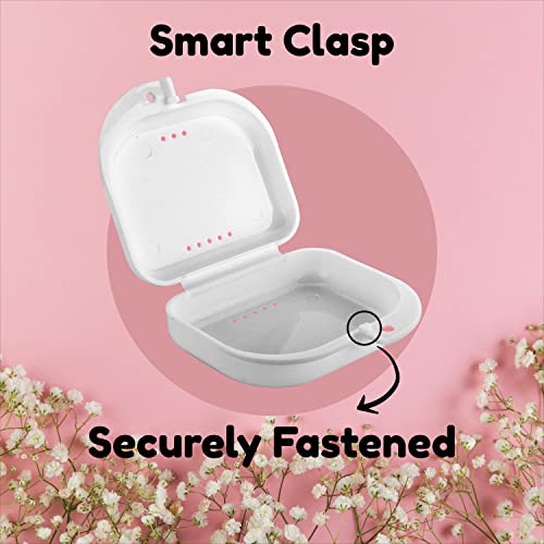 Retainer Holder Cute, Aligner Case with Colorful Novelty Cute Patterns, Night Guard Case with Floral Patterns (White)