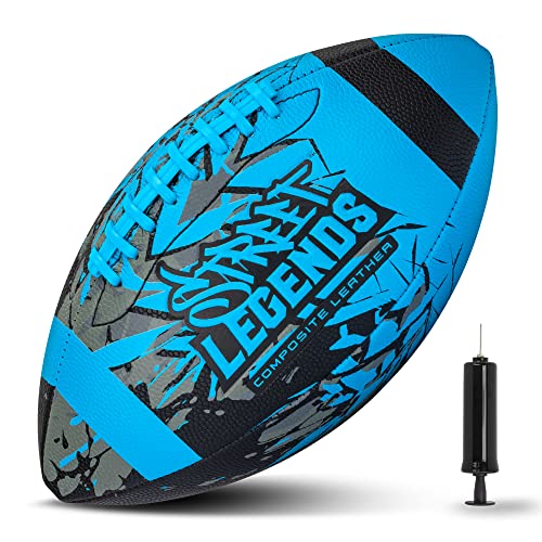 Street Legends Youth Football, Graffiti Printed Composite Leather Size 8 Football- Includes Pump, Made for Training, Practicing, & Recreational Play - color: Blue
