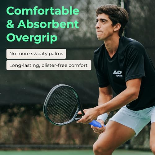 ADV Dry Tennis Overgrip Tape - 3, 6, 12, 30, 60 Pack - FeltTac Tennis Racket Grip Tape - Ultra Absorbent Tennis Grip Tape - Comfort Tennis Racket Grips - Tennis Grips Overgrip - color: 12-Pack Blue
