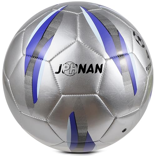 Low Bounce Futsal Ball Size 4 – Indoor Soccer Ball with Reinforced Stitching & TPU Cover for Training, Games, and Competition – Durable for Youth and Adults - color: Silver/Blue