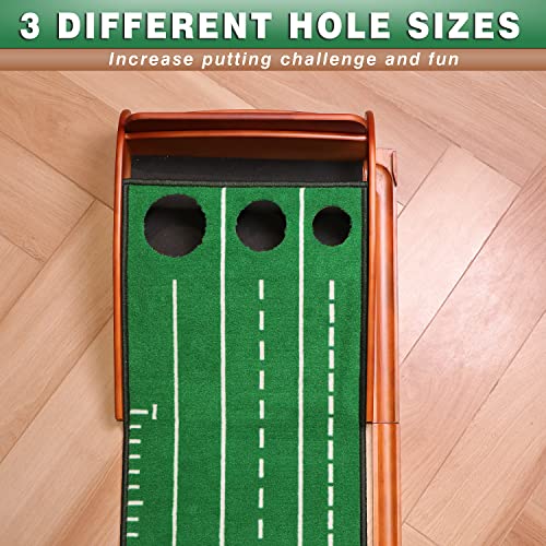 CHAMPKEY Premium Golf Putting Green Indoor with 3 Golf Putting Gates - Improves Putting Accuracy and Skill Levels Golf Putting Mat - Ideal for Indoor and Outdoor Training - style: Tri-Hole - Wooden