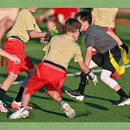 Wettarn 10/16 Player Flag Football Belts Adjustable Flag Football Set with Cones Bag for Youth Adults Kids Training Sport - color: Red, Yellow