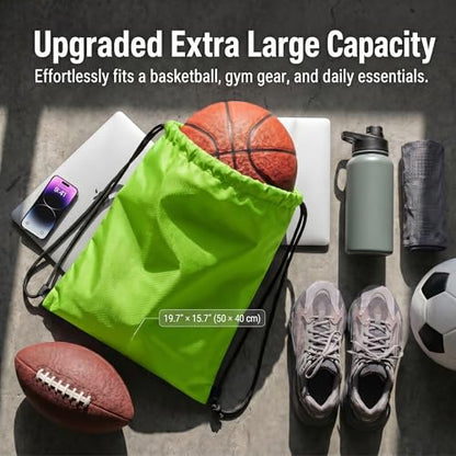 Extra Large Drawstring Backpack, Heavy-Duty Oxford String Bag for Basketball, Soccer & Laptop (2, Green) - color: Green