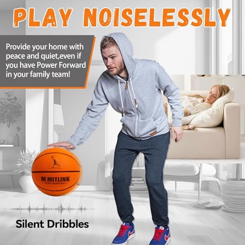 Silent Basketball Dribbling Indoor, Foam Silent Basketball Indoor Training Higher Bounce Noiseless Quiet Ball for Quiet Dribbling Gift for Youth (Tangerine)