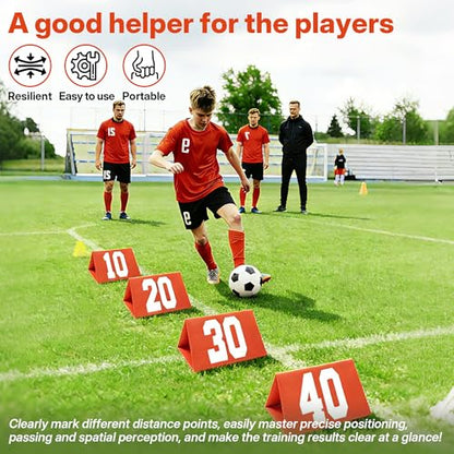 Set of 11 Football Yard Markers Field Markers Orange High Visibility Weighted Yardage Markers with Portable Carrying Bag, Football Gear for Football Training Equipment