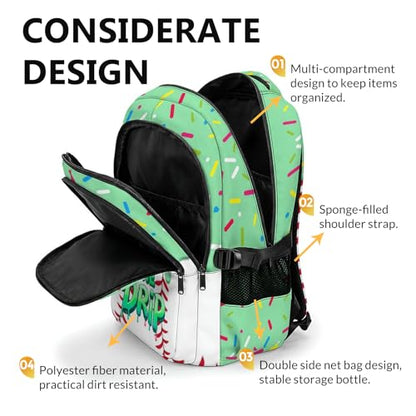 Backpack for School Baseball Drip Backpack for Boys Girls, Green Durable Aesthetic Bookbag for Club Home Camp Hiking Teams - color: Green