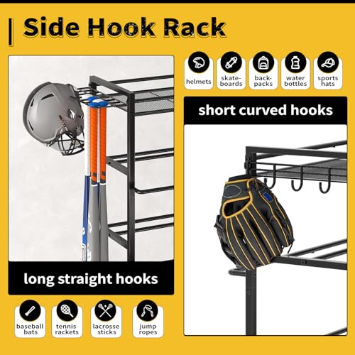 SOYEEZE Garage Sports Equipment Organizer-Large 5 Layer Ball Storage, Basketball Stand Holder, Outdoor toy storage, Baseball Bat Rack, Rolling Ball Cart with Hooks and Wheels for Indoor/Outdoor Use - style: 5 Tiers