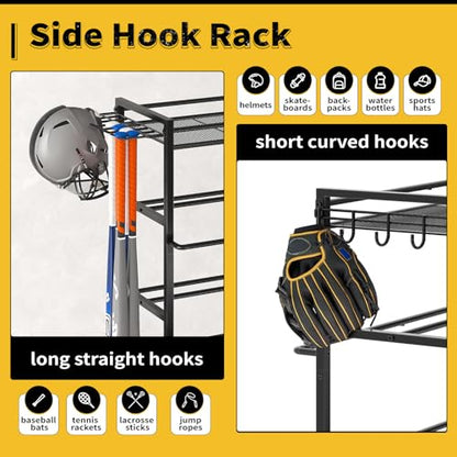 SOYEEZE Garage Sports Equipment Organizer-Large 5 Layer Ball Storage, Basketball Stand Holder, Outdoor toy storage, Baseball Bat Rack, Rolling Ball Cart with Hooks and Wheels for Indoor/Outdoor Use - style: 5 Tiers