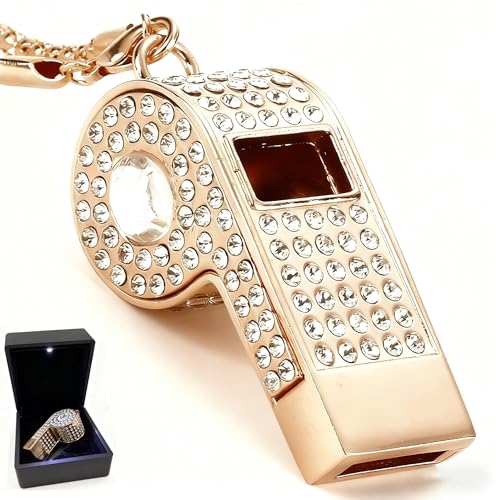 PCTC Shining Whistle,Crystal-Encrusted Metal Whistle with Decorative Chain Great for Referees, Coaches Party and Gift Accessory[Gold Exterior] - color: Transparent