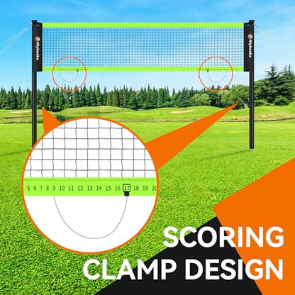 12ft Badminton Net Set for Backyard Beach with Durable Anti-Sagging Net, Heavy Duty Poles, 2 Aluminum Badminton Rackets, 3 Shuttlecocks, Carry Bag - Easy Setup & High Stable