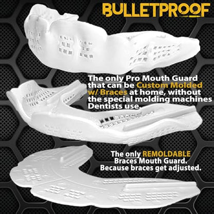 Bulletproof Braces Mouthguard – World’s Thinnest & Strongest Sports Mouth Guard for Braces! Basketball Football Lacrosse Wrestling Hockey Rugby BJJ MMA Boxing Mouthpiece – Adult Youth & Kids - color: Clean White