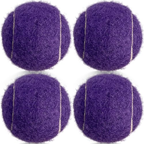 4 Pack Tennis Balls - Long Lasting Practice Balls for Tennis Beginners, Tennis Training Balls, Dog Fetch Toys - color: Purple