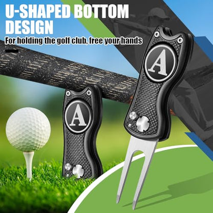 Golf Divot Repair Tool with Letter Custom Monogrammed Initial Ball Marker Divot Tool New Year Golf Gifts Foldable Metal with Magnetic Putt Alignment for Men Father Golfer - color: Black, style: Letter A